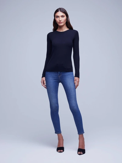 Shop L Agence Tess Long Sleeve Tee In Black Micro Modal