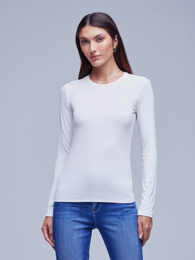 Shop L Agence Tess Long Sleeve Tee In White Micro Modal