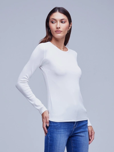 Shop L Agence Tess Long Sleeve Tee In White Micro Modal