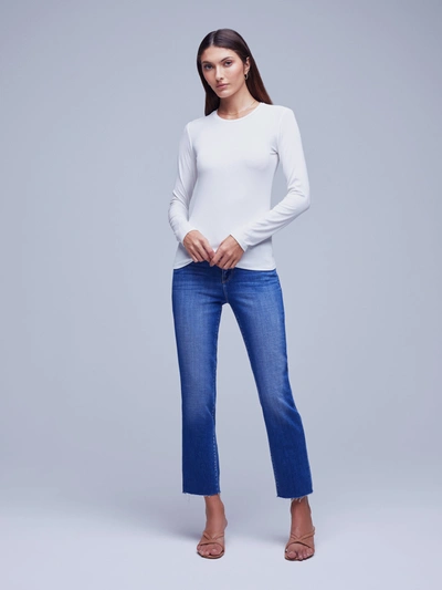 Shop L Agence Tess Long Sleeve Tee In White Micro Modal