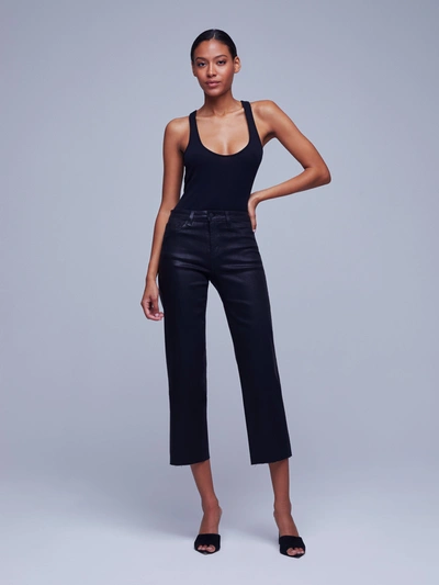 Shop L Agence Wanda Coated Wide-leg Jean In Noir Coated