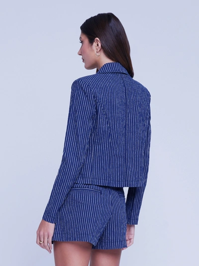 Shop L Agence Wayne Linen Blazer In Navy/natural Stripe