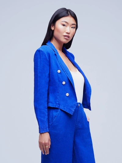 Shop L Agence Wayne Linen Blazer In Surf Blue