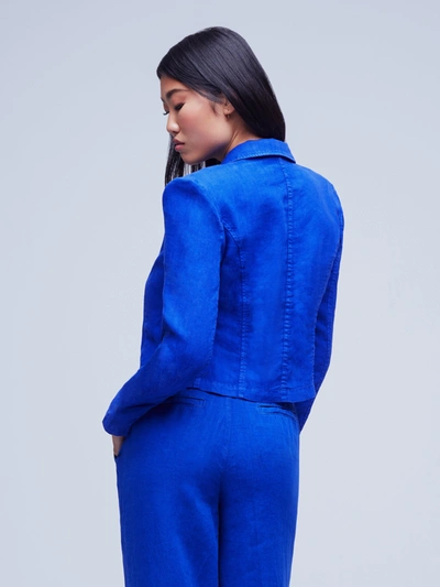 L Agence Wayne Linen Blazer In Surf Blue