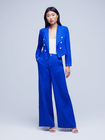L Agence Wayne Linen Blazer In Surf Blue