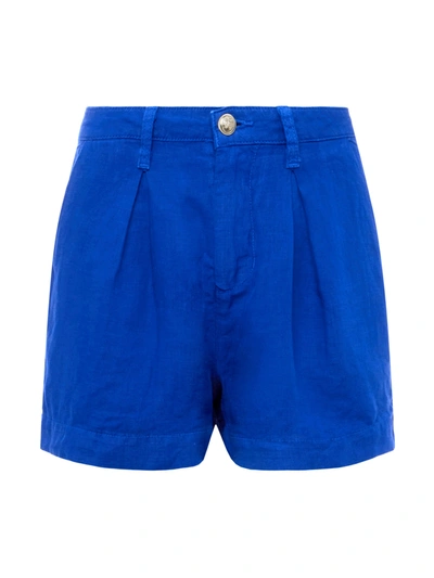 L Agence L'agence Zahari High-rise Pleated Linen Short In Surf Blue