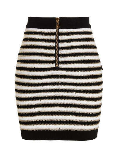 Shop Balmain Sequin Striped Knit Skirt