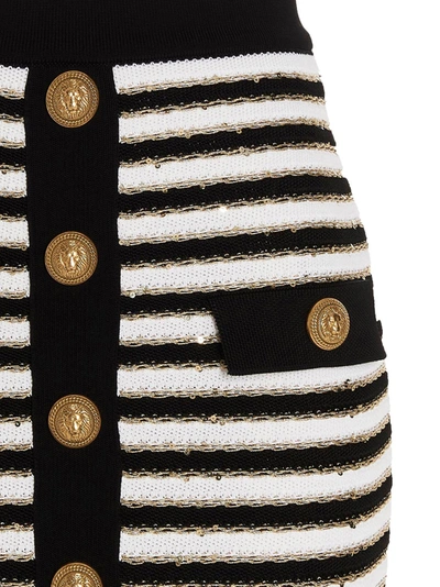 Shop Balmain Sequin Striped Knit Skirt