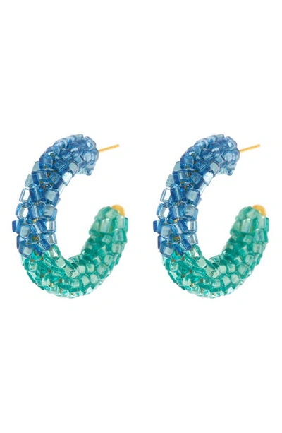 Shop Ayounik Beaded Glass Hoop Earrings In Blue Green Multi