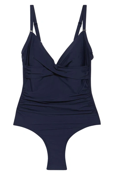 Shop Calvin Klein Twist Tummy Control One-piece Swimsuit In Navy