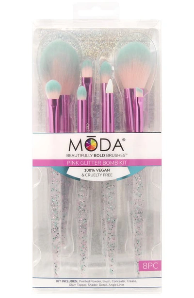 Moda Assorted 8-piece Pink Glitter Bomb Brush Set In Pink