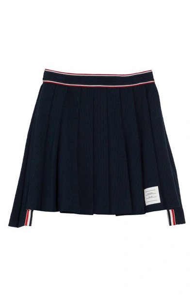 Shop Thom Browne Split Hem Pleated Miniskirt In Navy