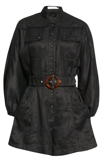 Zimmermann Devi Button-front Paneled Playsuit In Black