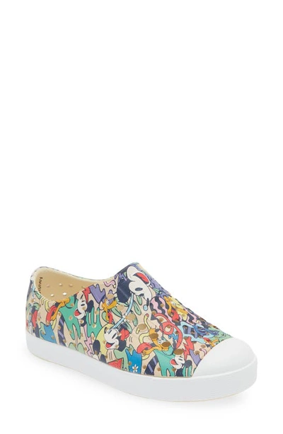 Shop Native Shoes X Disney Kids' Jefferson Print Slip-on Sneaker In Bnwht/ Shlwht/ Tropmickeyaop
