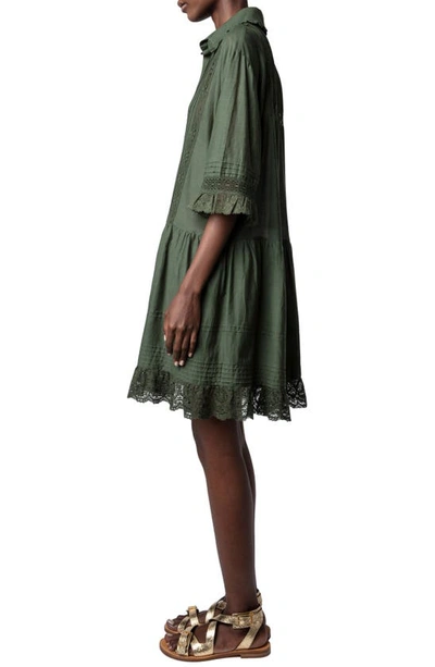 Shop Zadig & Voltaire Rosea Pintuck Lace Trim Dress In Kaki