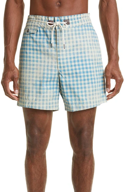 Double Rl Flat Front Twill Shorts In Blue Gingham | ModeSens