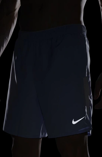 Shop Nike Dri-fit Challenger 2-in-1 Running Shorts In Cobalt/ Light Silver/ Black