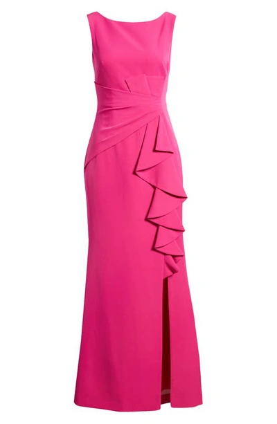 Eliza J Ruffle Front Gown In Fuchsia