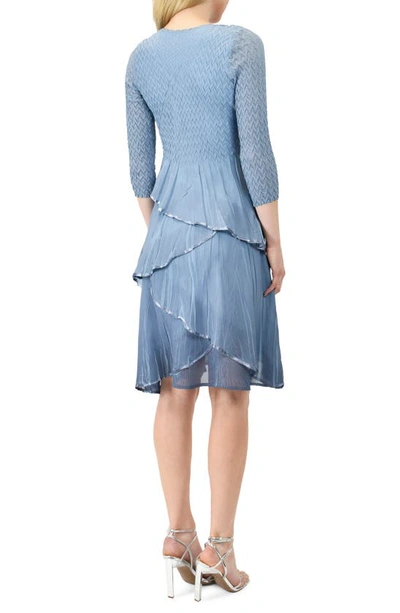 Shop Komarov Beaded Tiered Charmeuse & Chiffon Cocktail Dress In Cloud Blue Ombre