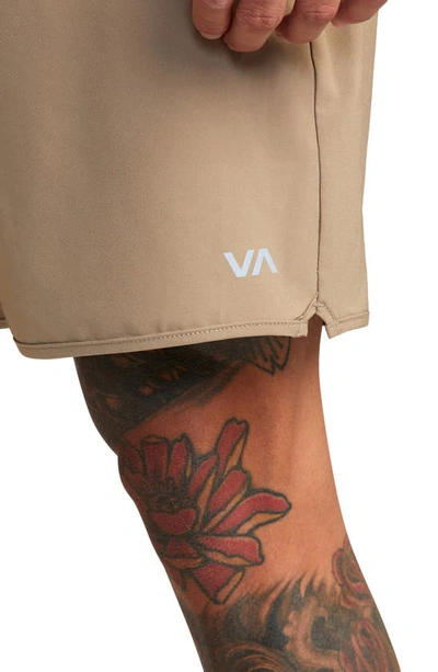 Shop Rvca Yogger Stretch Athletic Shorts In Dark Khaki