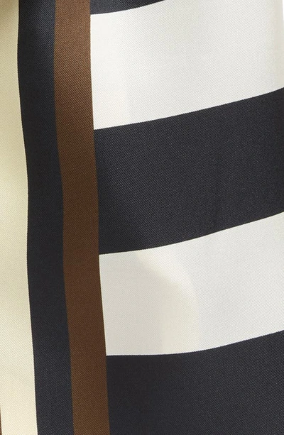Shop Saint Laurent Stripe Logo Silk Scarf In Off White/ Multicolor