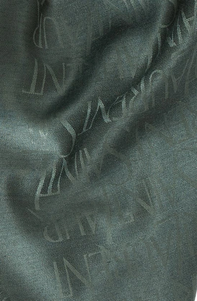 Shop Saint Laurent Grand Allover Logo Silk & Wool Scarf In Dark Green Bottle