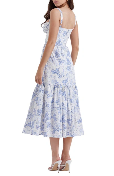 Shop House Of Cb Elia Floral Stretch Cotton Blend Corset Sundress In Blue Print Flower