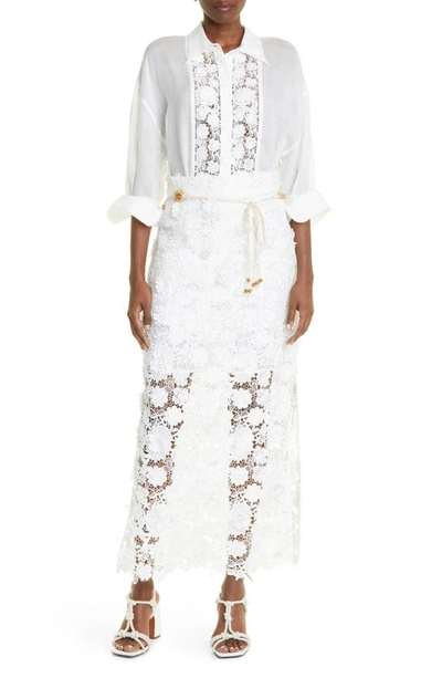 Shop Zimmermann Raie Lace Flower Button-up Shirt In Ivory