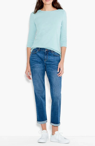 Nic + Zoe Boat Neck Cotton Blend T-shirt In Aquifer