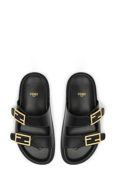 Fendi Nappa Leather Feel Double-band Slides Shoes In Black