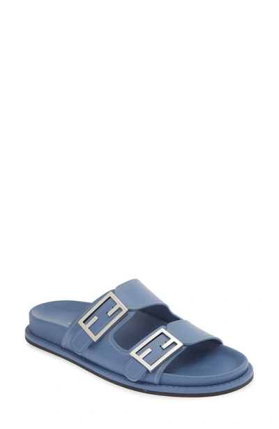 Shop Fendi Feel Dual Strap Slide Sandal In Perfect Blue