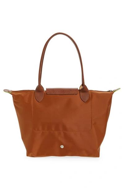 Shop Longchamp Medium Le Pliage Green Recycled Canvas Shoulder Tote Bag In Cognac