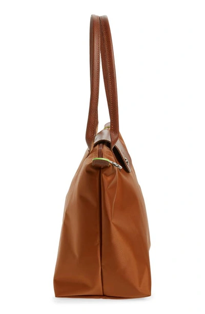 Shop Longchamp Medium Le Pliage Green Recycled Canvas Shoulder Tote Bag In Cognac