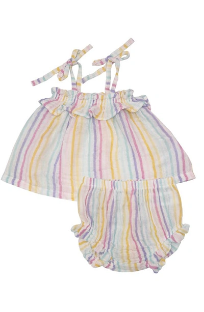 Shop Angel Dear Rainbow Stripe Organic Cotton Muslin Dress & Bloomers Set In Multi