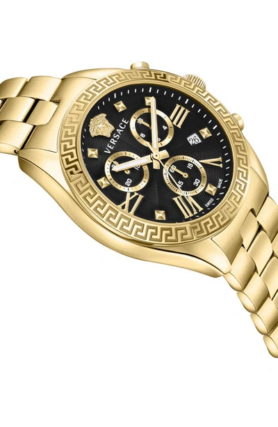 Shop Versace Greca Chronograph Bracelet Watch, 40mm In Ip Yellow Gold
