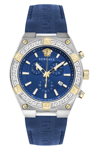 Shop Versace V-sporty Greca Chronograph Leather Strap Watch, 46mm In Stainless Steel