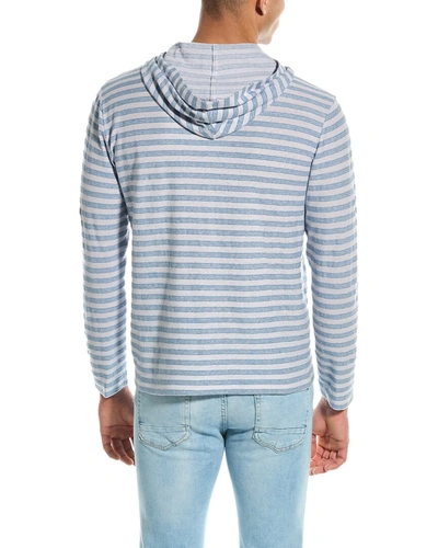 Shop Vince Textured Stripe Linen-blend Pullover Hoodie In Blue
