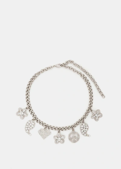 Shop Alessandra Rich Crystal Charms Chain Necklace In Silver