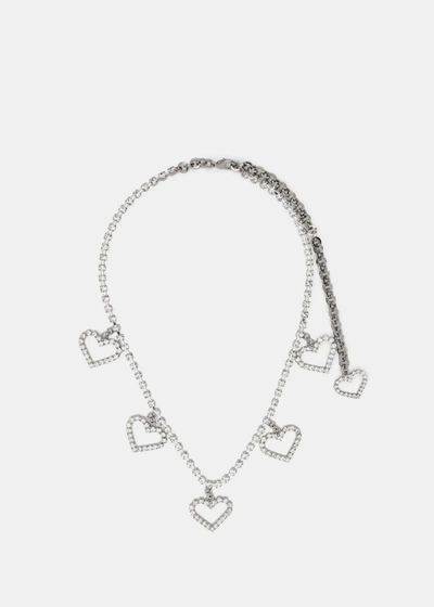 Shop Alessandra Rich Crystal Heart Necklace In Silver