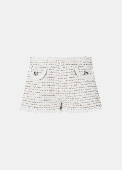 Shop Alessandra Rich White Tweed High-waisted Mini Shorts