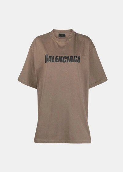 Shop Balenciaga Brown Logo-print T-shirt