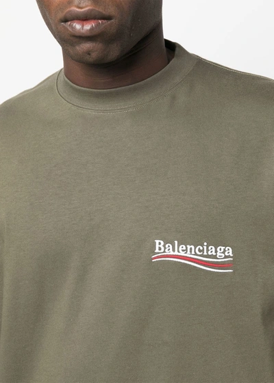 Shop Balenciaga Khaki Political Campaign Embroidered T-shirt