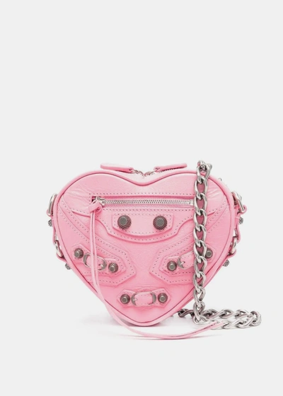 Shop Balenciaga Pink Mini Le Cagole Heart Leather Crossbody Bag