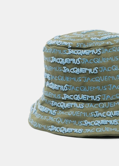 Shop Jacquemus Khaki 'le Bob Bordado' Bucket Hat