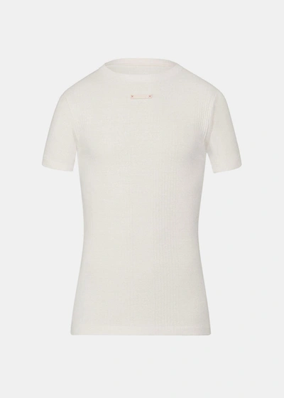 Shop Maison Margiela White Logo-patch T-shirt In Ecru