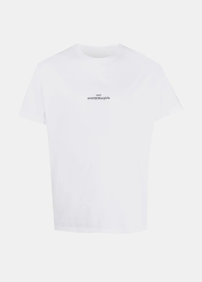 Shop Maison Margiela White Upside Down Logo T-shirt