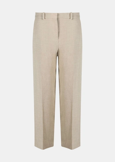 Shop Totême Toteme Beige Mid-waist Straight Trousers In Wheat Melange