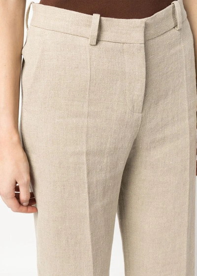 Shop Totême Toteme Beige Mid-waist Straight Trousers In Wheat Melange