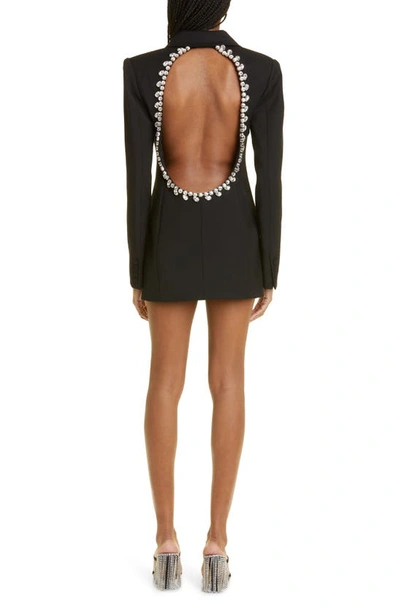 Shop Area Crystal Trim Open Back Long Sleeve Blazer Minidress In Black