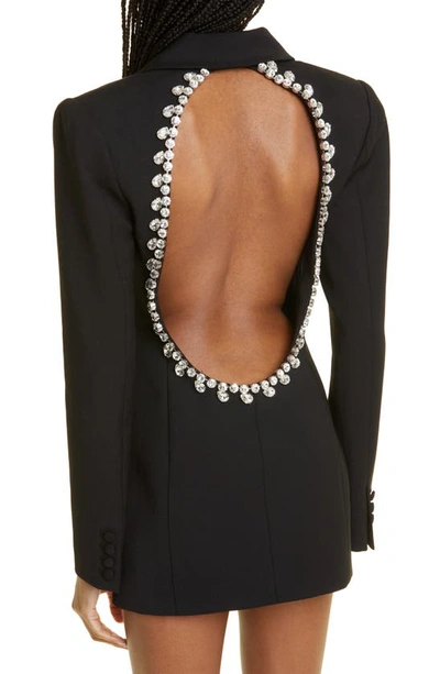 Shop Area Crystal Trim Open Back Long Sleeve Blazer Minidress In Black